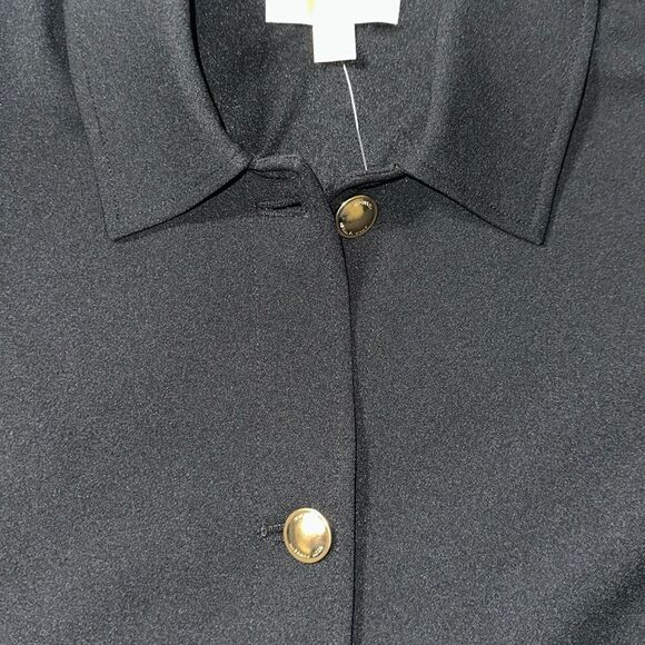 MK XL Black Gold Tone Buttons Collared Crop Professional Blazer Suit Jacket - Picture 5 of 12